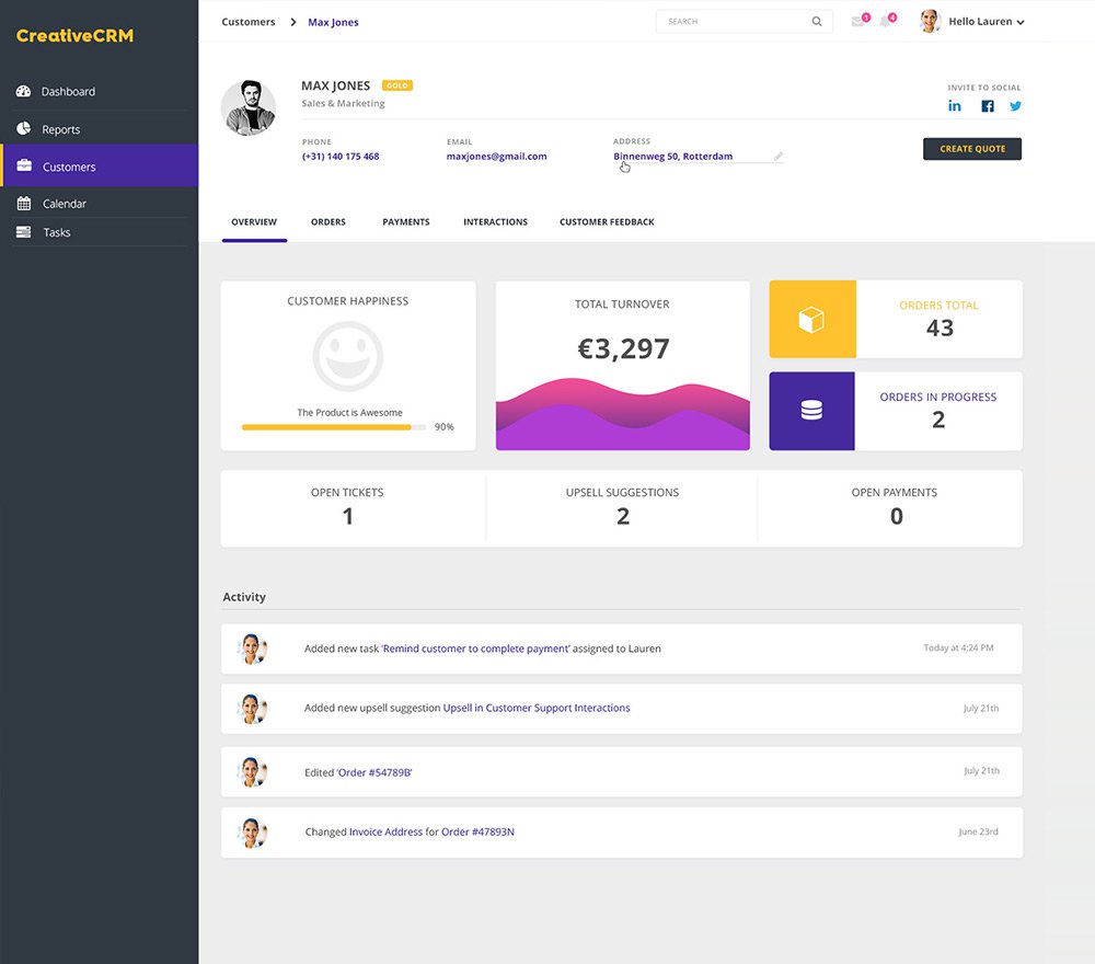 CRM Dashboard UI