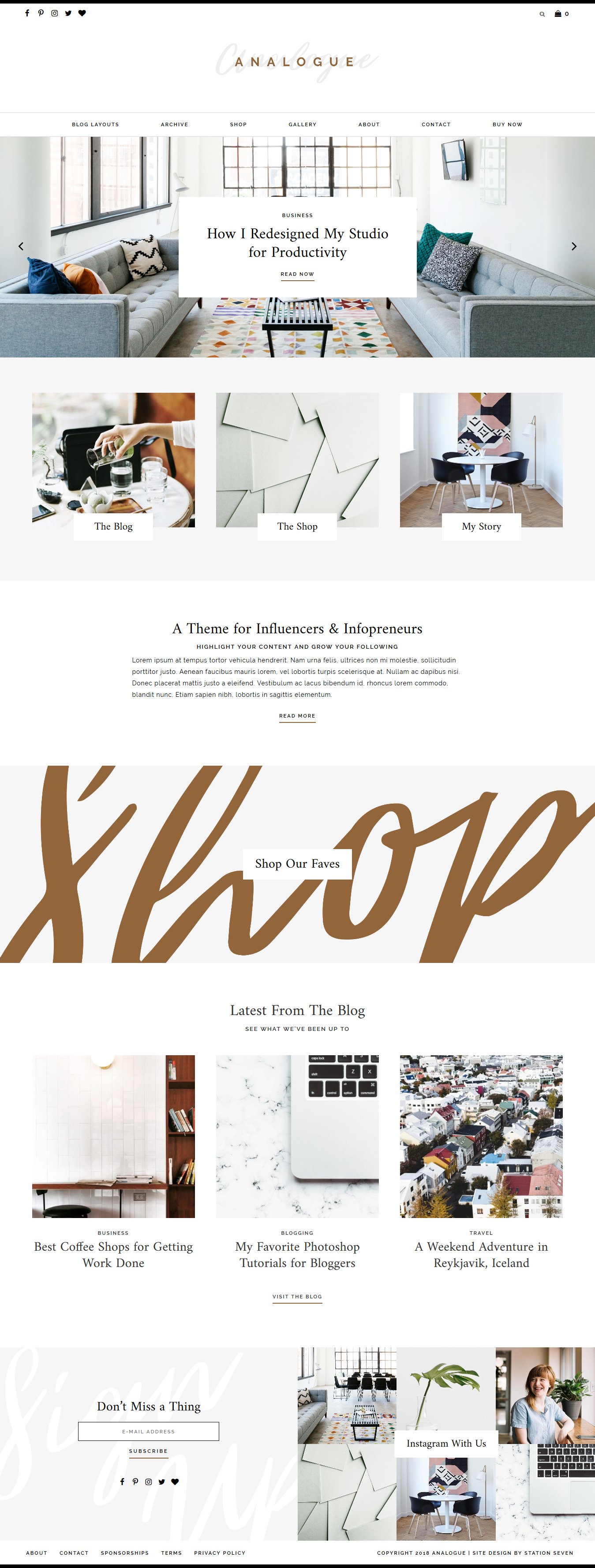 Analogue Feminine Blog Shop WordPress Theme