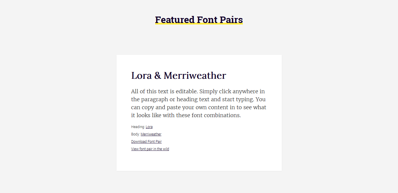 FontPair helps you pair Google Fonts together