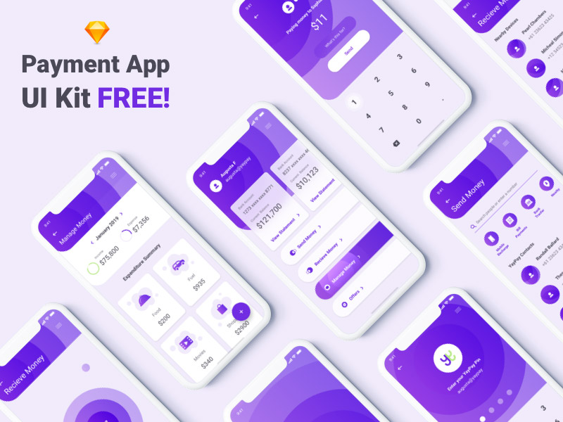 Free sketch UI Kit - Payment App