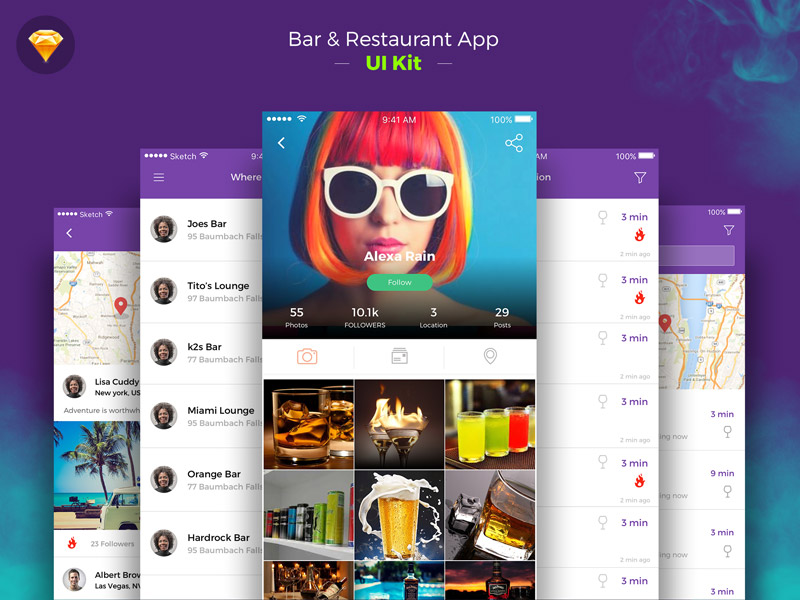 Restaurant Bar app ui kit sketch